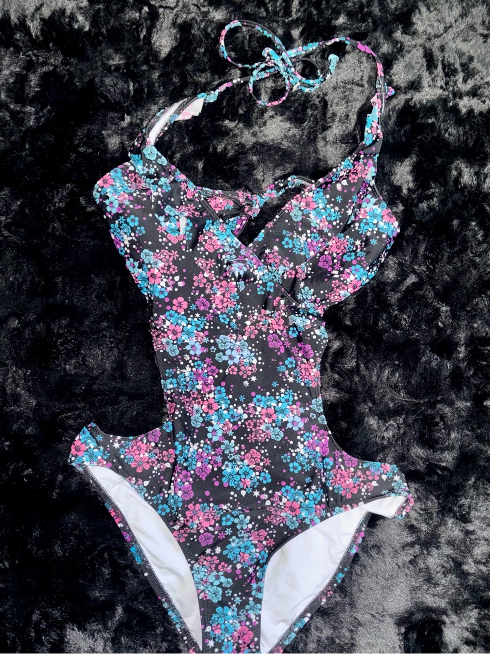 Floral One-Piece with Turquoise & Pink Floral Accents